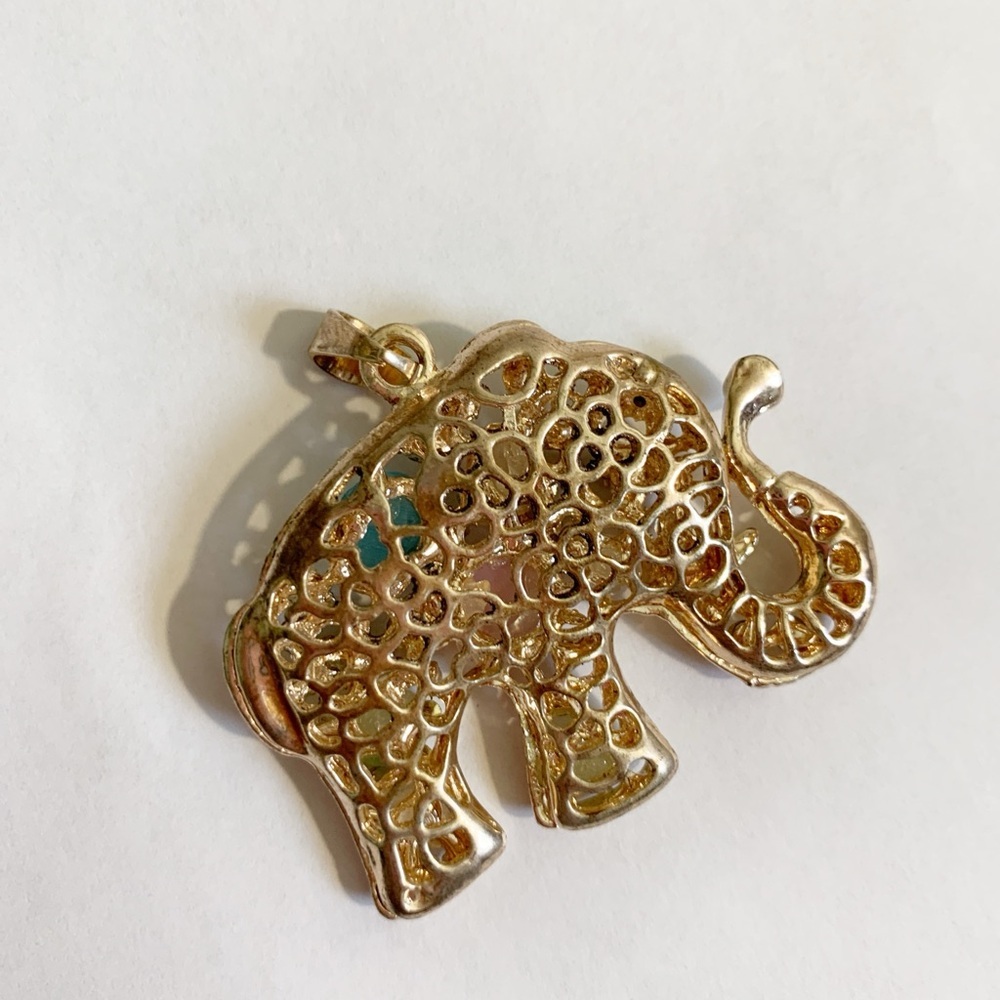 Vintage Elephant Pendant Charm Gold with Colorful Stones - Picture 3 of 4